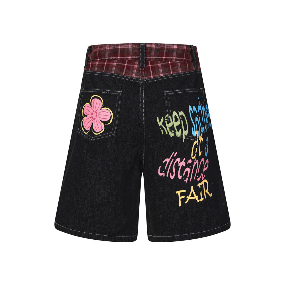 Letter graffiti printed denim shorts