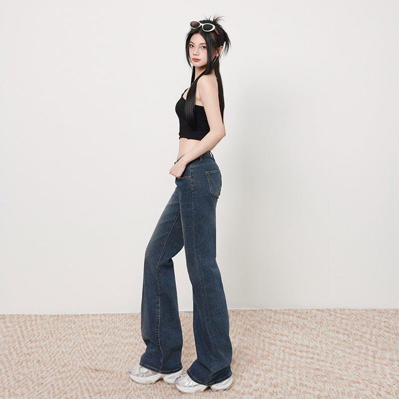 Gray Low Waist Slim Trumpet Pants