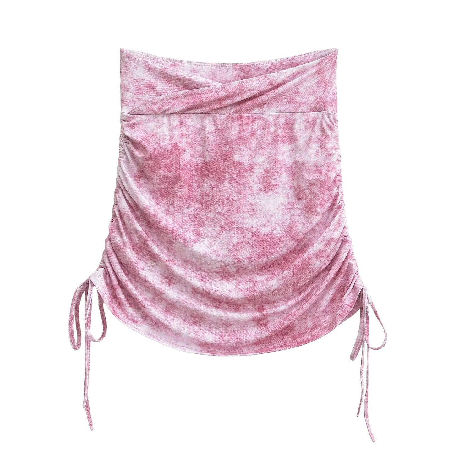 Minifalda corta ajustada de talle alto elástico plisada ajustable tie dye