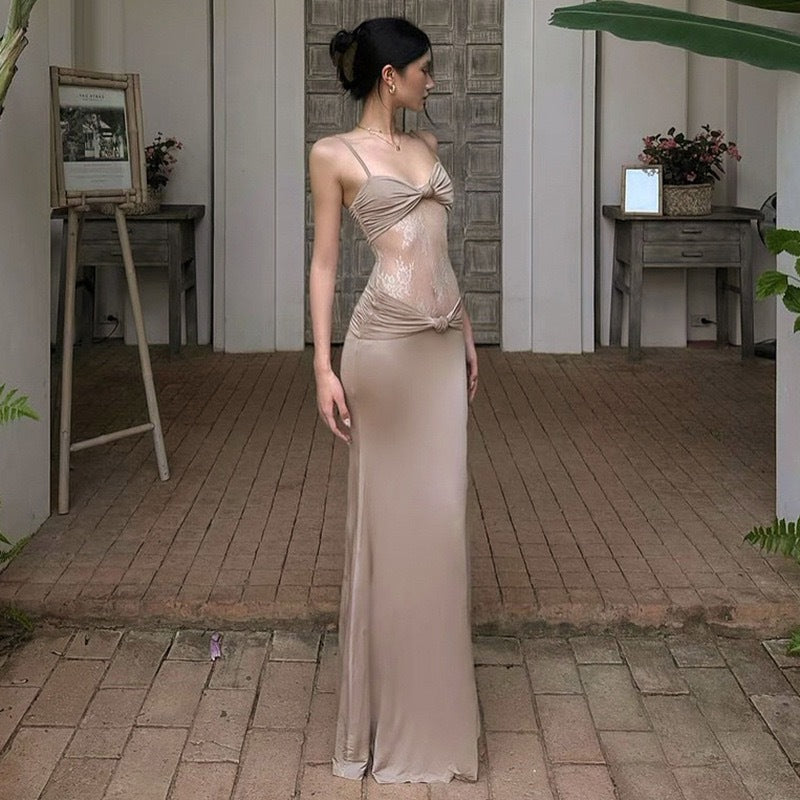Strap Dress Lace Transparent Slimming Long Dress
