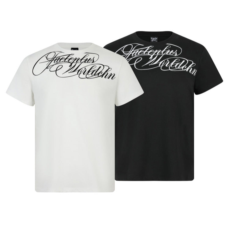 Water grass writing English letter printed short sleeved T-shirt