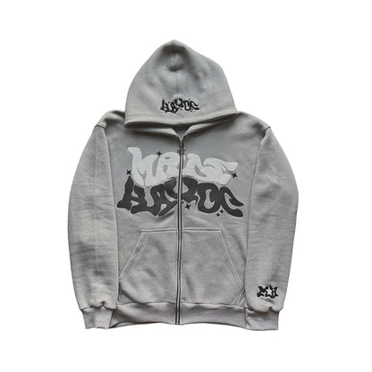 Sudadera con capucha y cremallera con estampado digital, estilo streetwear, Y2K, gótico, punk, hip-hop