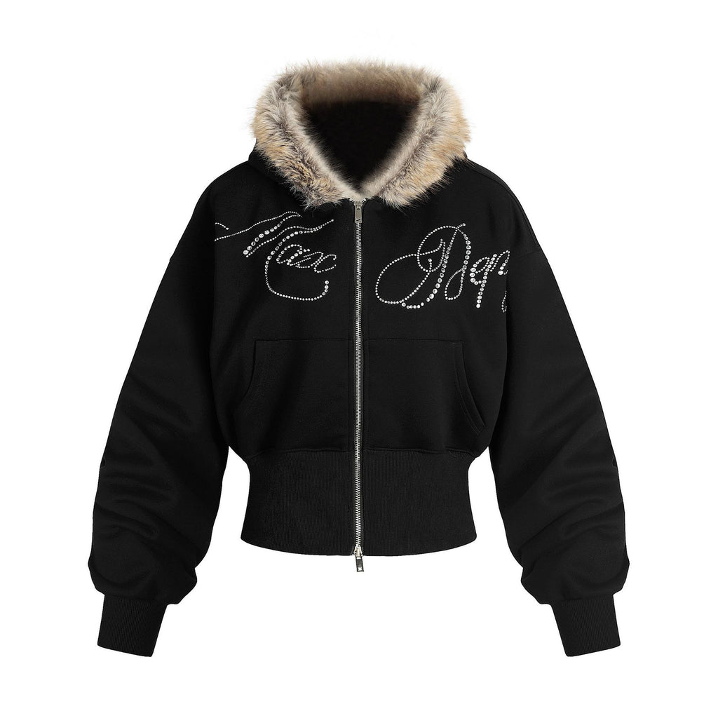 Hoodie fur collar jacket high waisted sweatshirt
