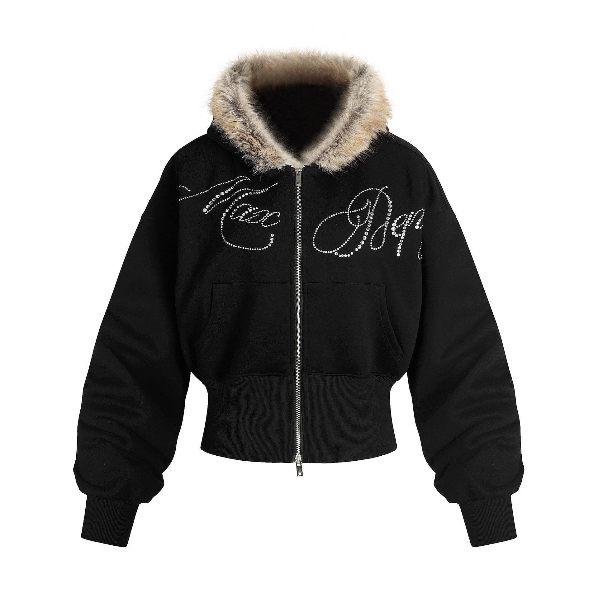 Hoodie fur collar jacket high waisted sweatshirt