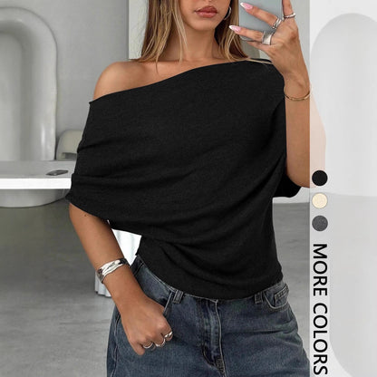 Sexy Single Shoulder Fitted Batwing Sleeve Top