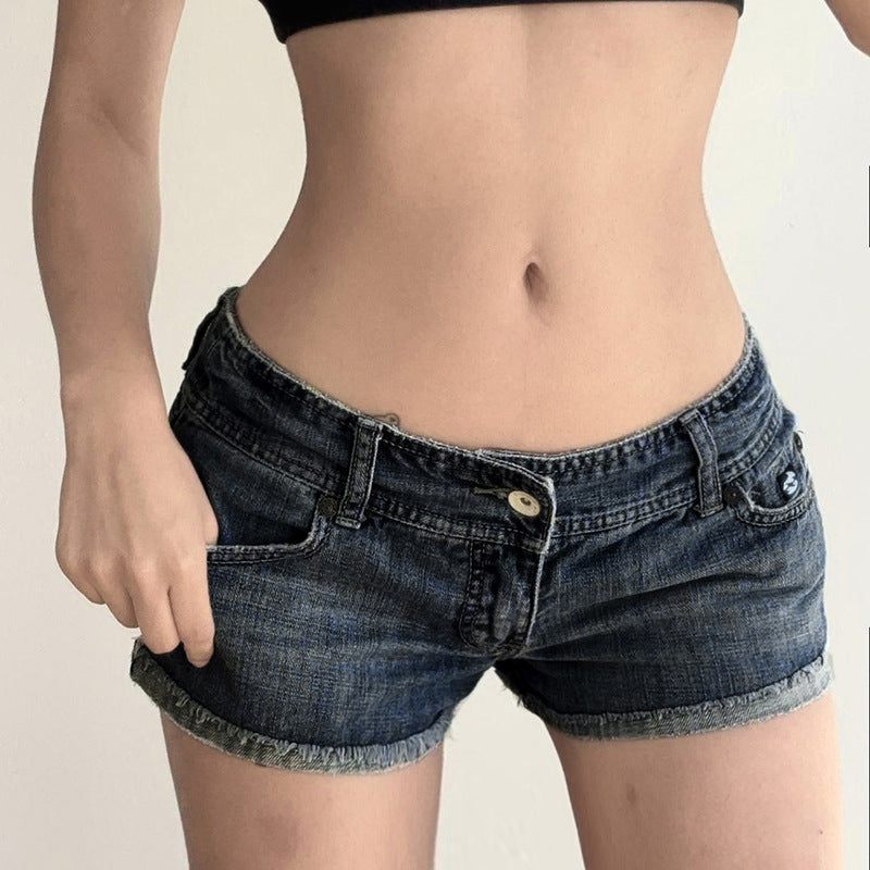 Shorts vaqueros retro azul lavado de talle bajo