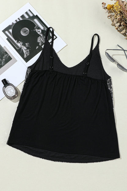 Top gris sin mangas con lentejuelas