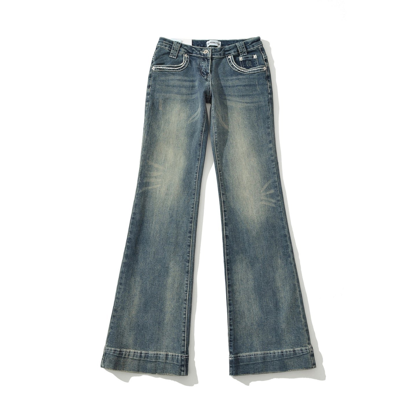 Vaqueros acampanados azul lavado de talle bajo Pantalones de mezclilla cómodos y versátiles