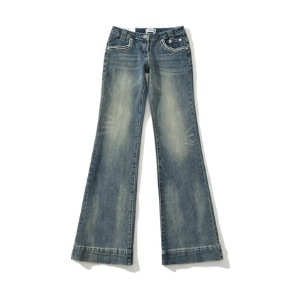Vaqueros acampanados azul lavado de talle bajo Pantalones de mezclilla cómodos y versátiles