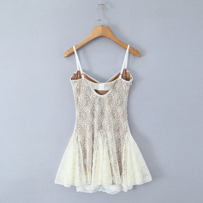 Fitted Lace Sheer Strapless Short Dress