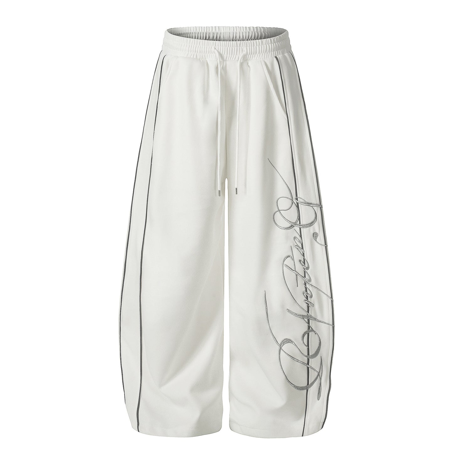 Contrast striped letter embroidery curved knife sweatpants