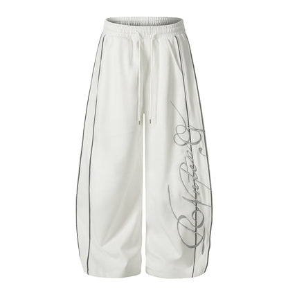 Contrast striped letter embroidery curved knife sweatpants