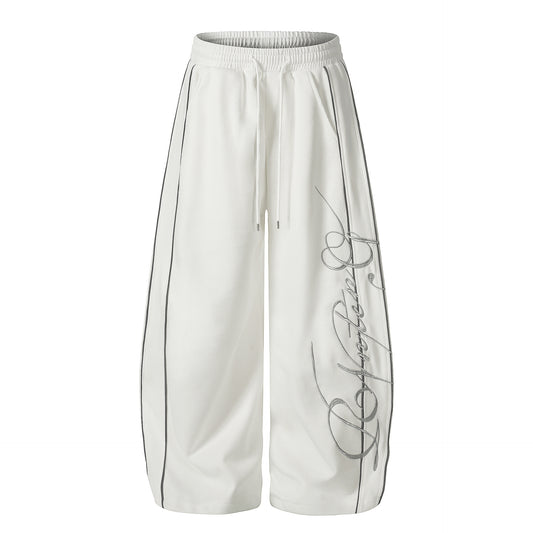 Contrast striped letter embroidery curved knife sweatpants