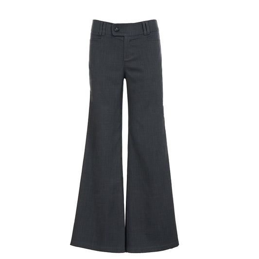 Pantalones casuales grises de tiro bajo micro acampanados