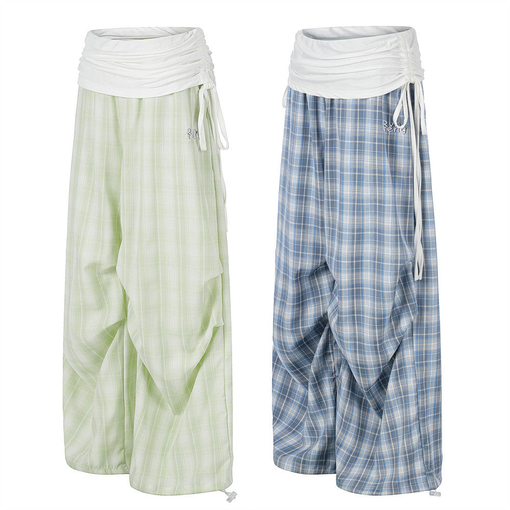Plaid pleated paratrooper pants