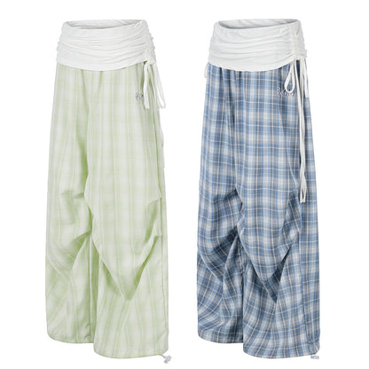 Pantalones paracaidistas plisados de cuadros