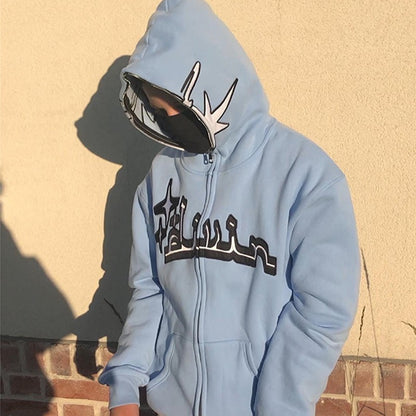 Sudadera con capucha holgada estampada, gótica oscura, para invierno