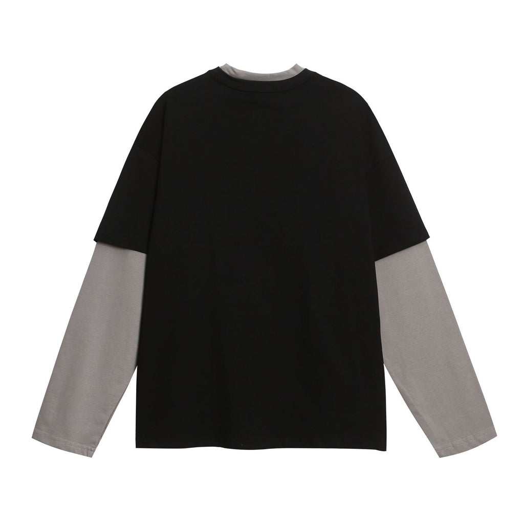Fake two campus style color blocked sports hoodies