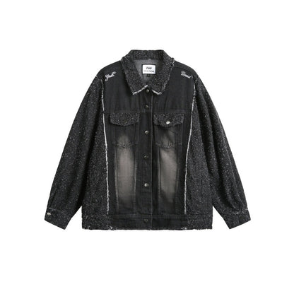 Chaqueta vaquera oversize casual desgastada con patchwork y efecto lavado