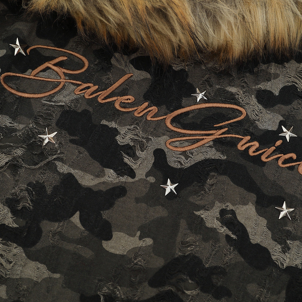 Neck Hoodie  Design with Detachable Fur Collar Casual Top