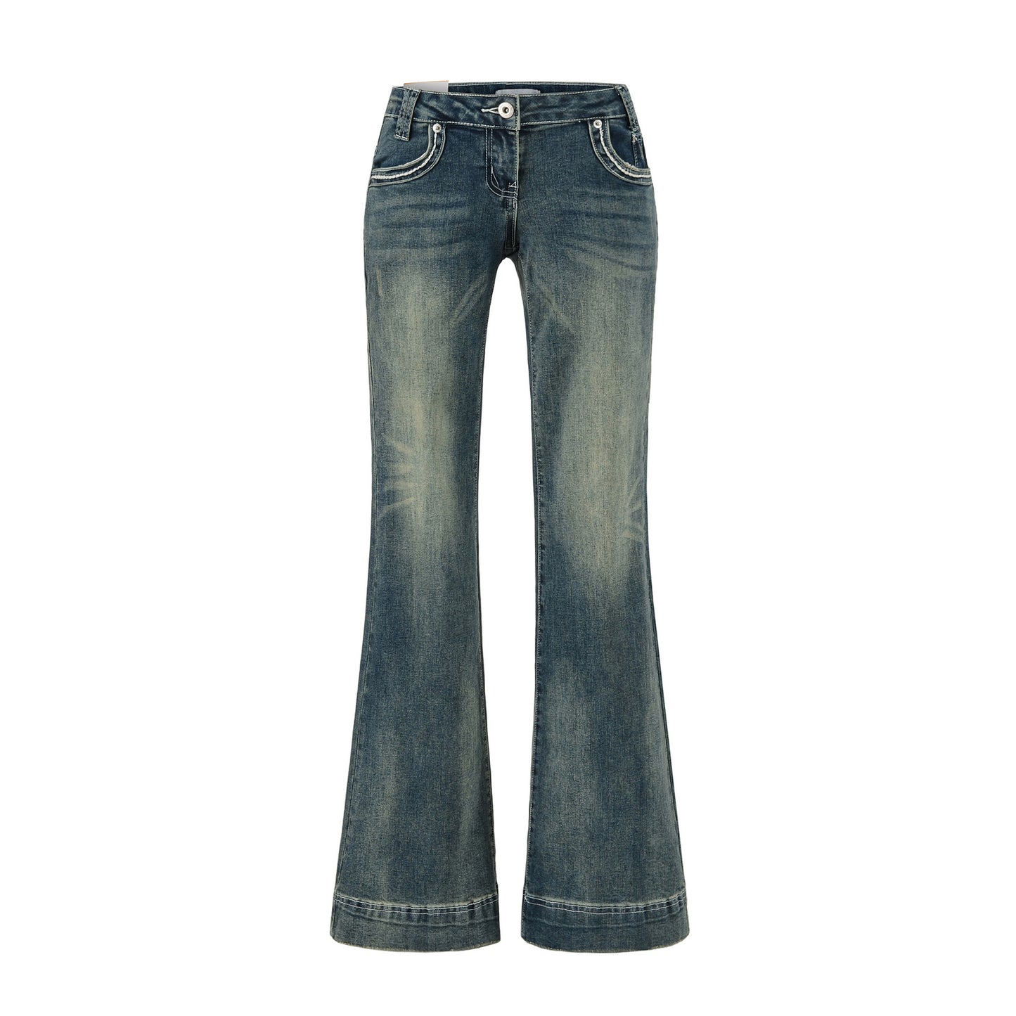 Vaqueros acampanados azul lavado de talle bajo Pantalones de mezclilla cómodos y versátiles