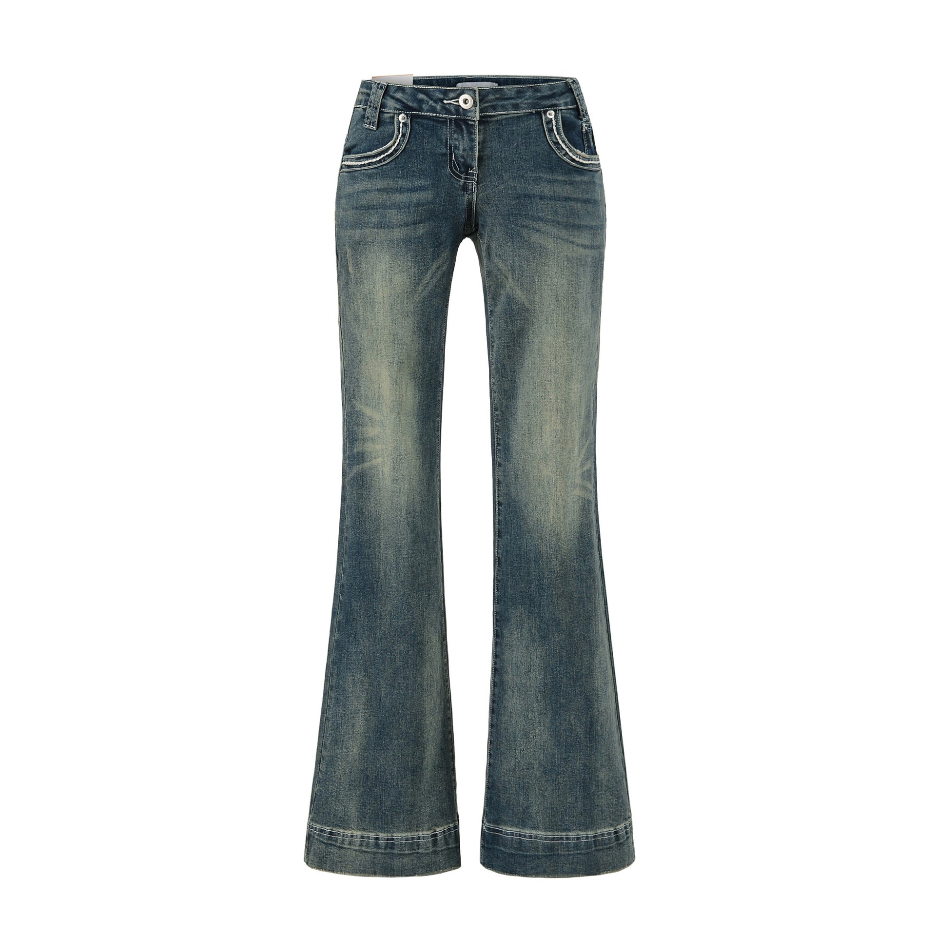 Low-Waist Washed Blue Flared Jeans Comfortable and Versatile Denim Pants