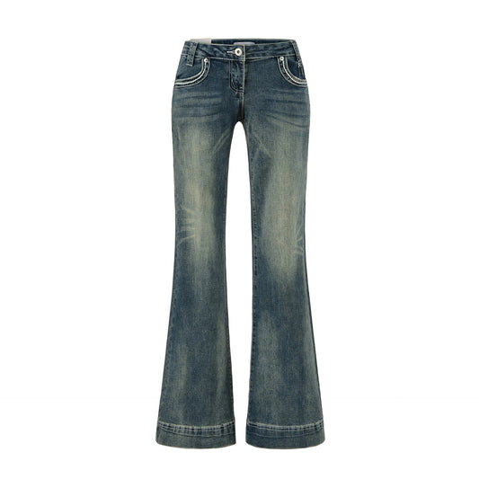 Low-Waist Washed Blue Flared Jeans Comfortable and Versatile Denim Pants