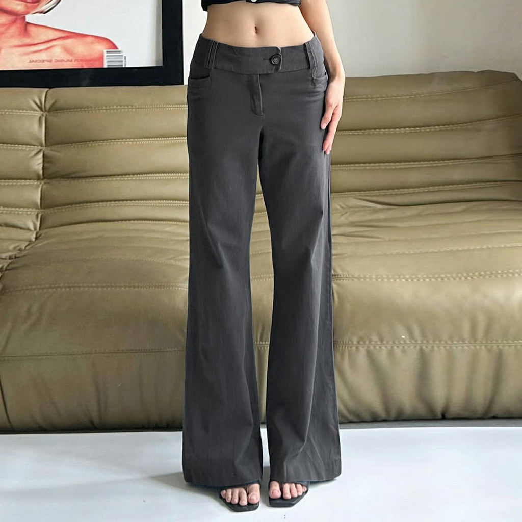 Low waist micro flared gray casual trousers