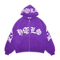Sudadera con capucha y cremallera, letras góticas estampadas, sudadera con capucha oversize