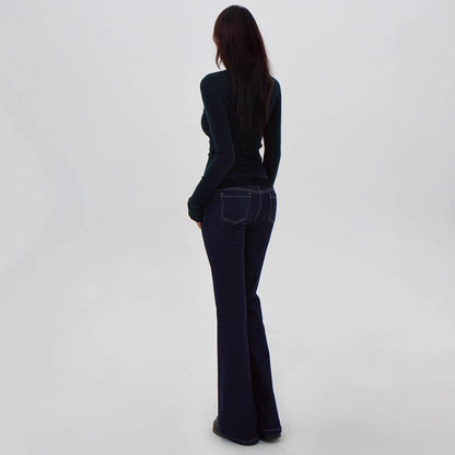 Pantalones vaqueros de tiro bajo de color original, pierna recta acampanada con elasticidad, pantalones largos que definen la cintura