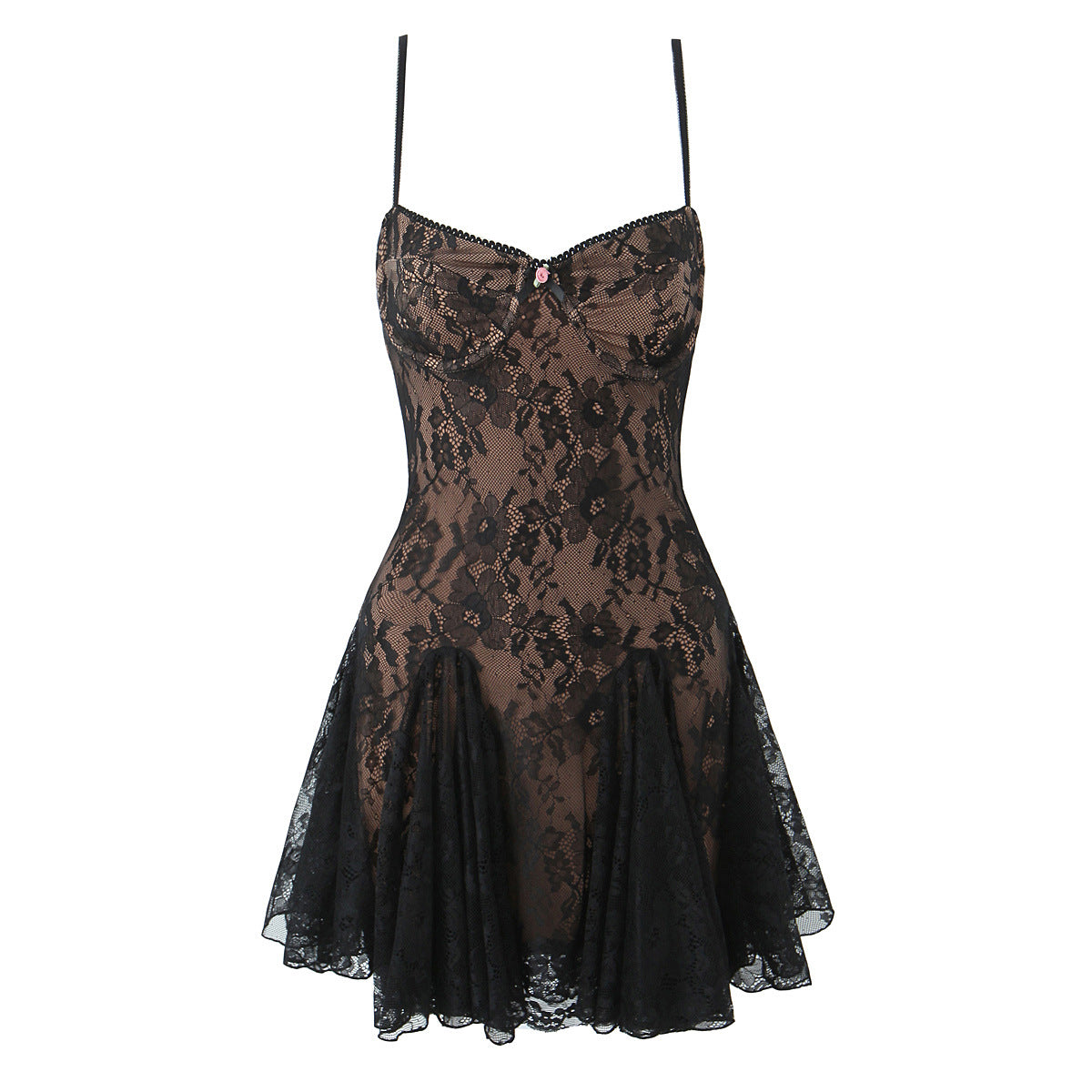 Fitted Lace Sheer Strapless Short Dress