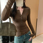 Chic Henley Shirt Slim Fit Inner Layer Top for Women