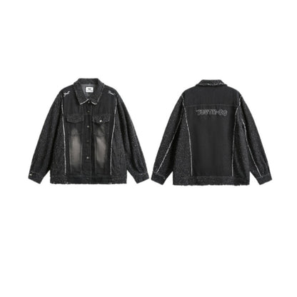 Chaqueta vaquera oversize casual desgastada con patchwork y efecto lavado