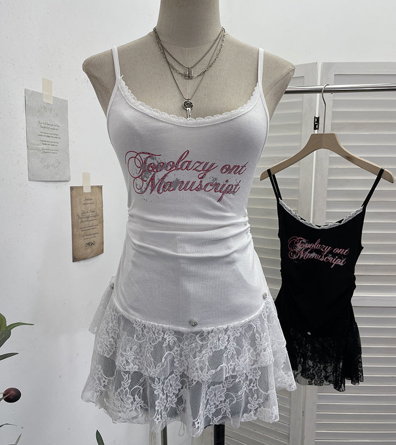 Lace lace patchwork pleated sleeveless top