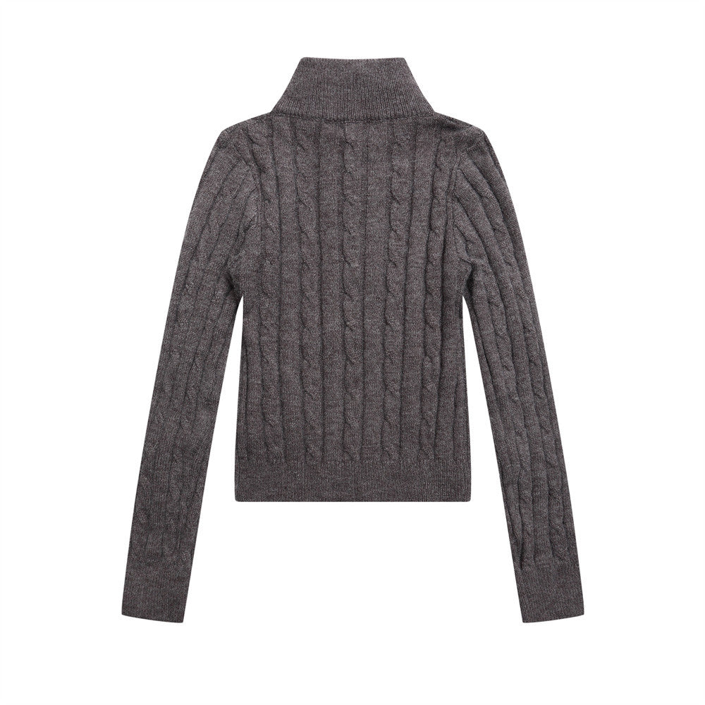 Herringbone Pattern Zip-Up Cardigan Sweater Casual Slim Fit with Double-Headed Zipper