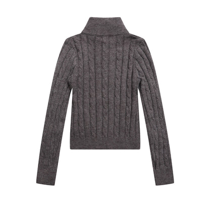 Herringbone Pattern Zip-Up Cardigan Sweater Casual Slim Fit with Double-Headed Zipper