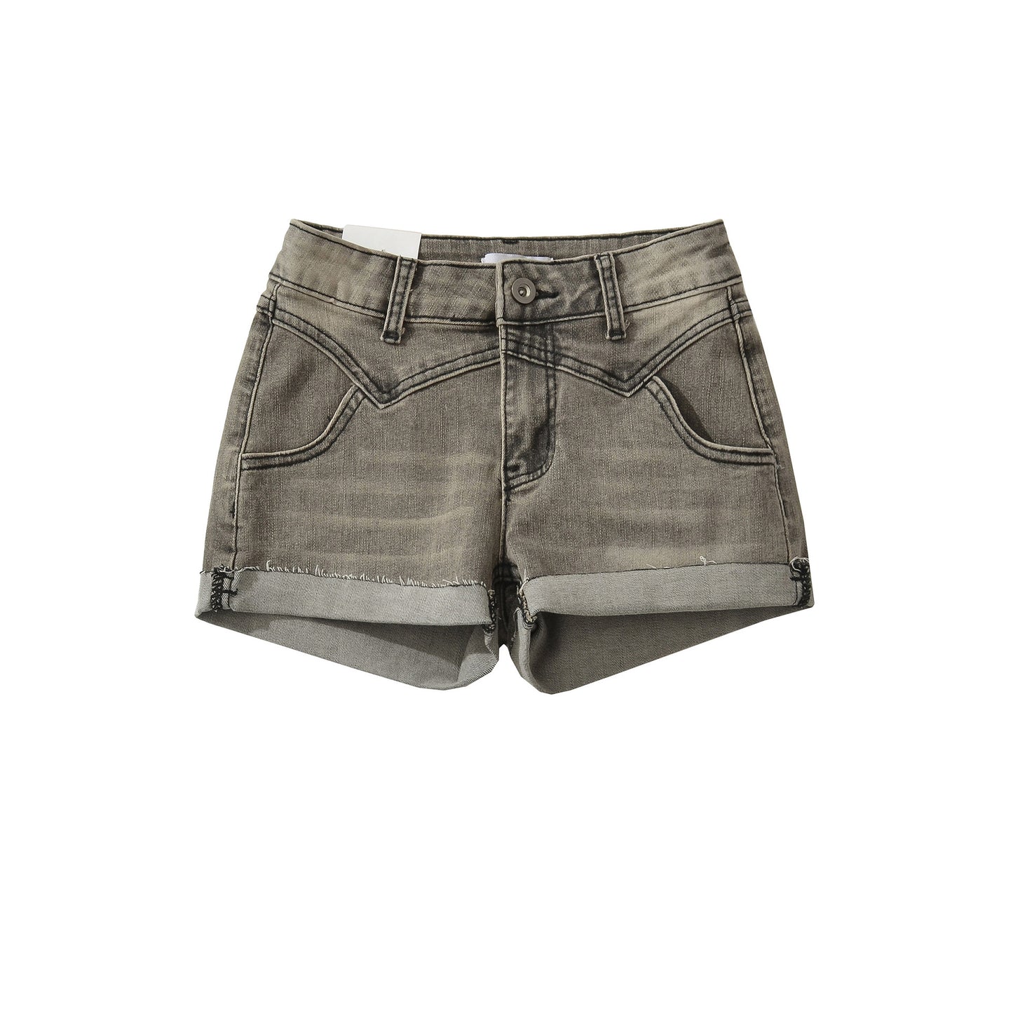 Shorts de mezclilla vintage desgastados de doble capa con bajo y tiro bajo en línea A