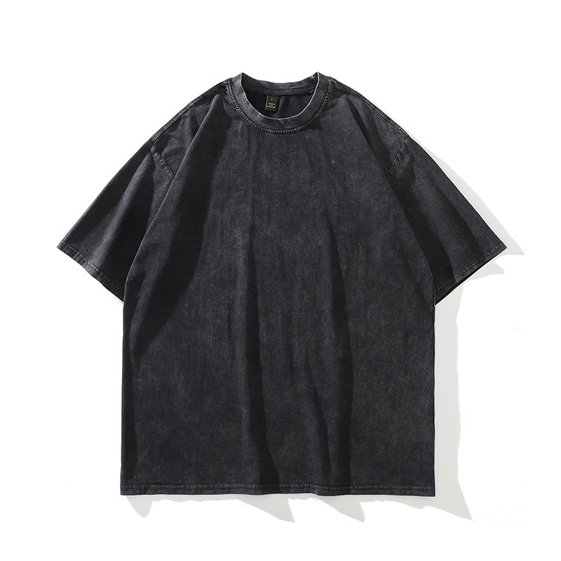 High Street Vintage Washed Retro Band Print Oversized Short Sleeve T-Shirt for Men and Women
