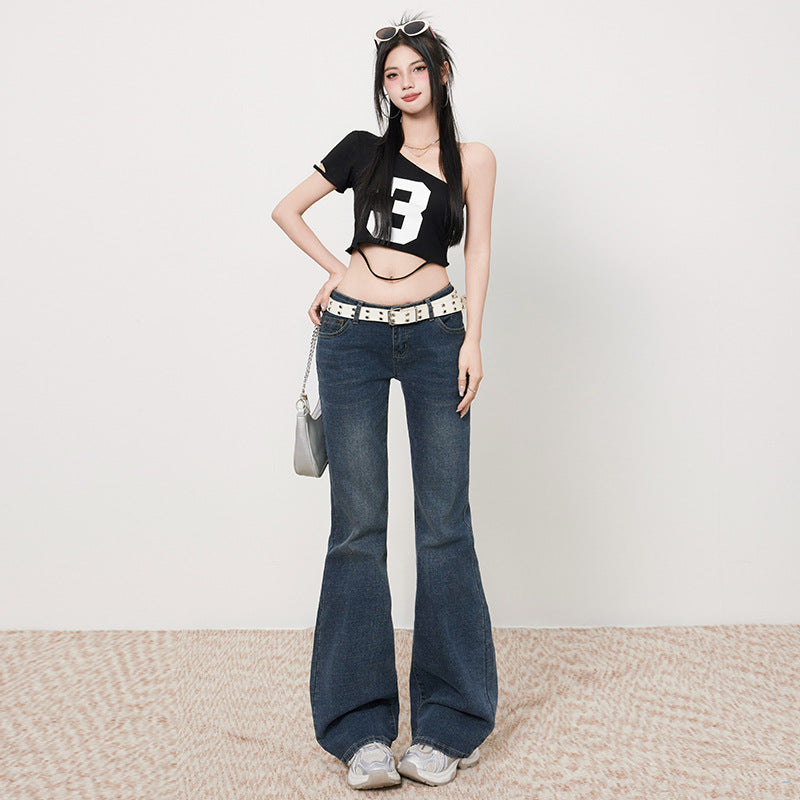 Women's Gray Low Waist Slim Trumpet Pants