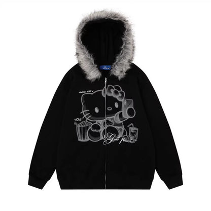 Abrigo sudadera con capucha de pelo sintético Ajuste holgado Sudadera engrosada
