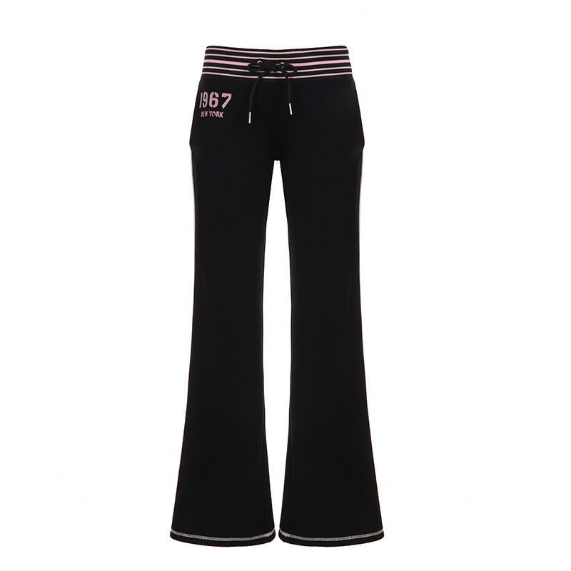 Loose Fit Drawstring Stripe Relaxed Pants Low Waist Wide Leg Tapered Long Pants