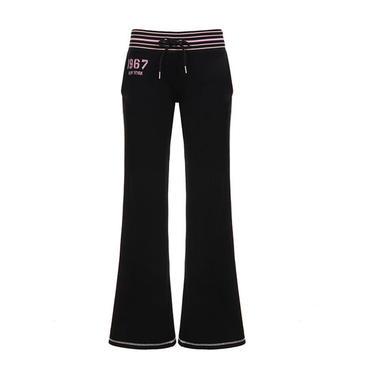 Loose Fit Drawstring Stripe Relaxed Pants Low Waist Wide Leg Tapered Long Pants