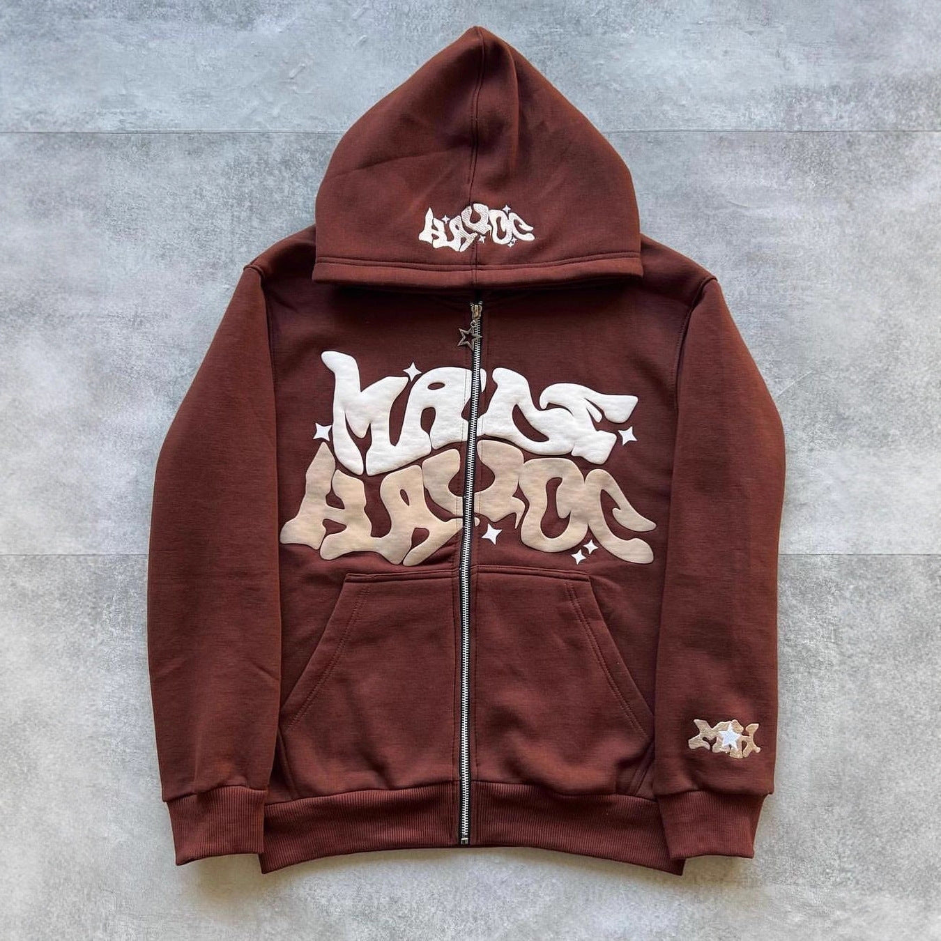 Sudadera con capucha y cremallera con estampado digital, estilo streetwear, Y2K, gótico, punk, hip-hop