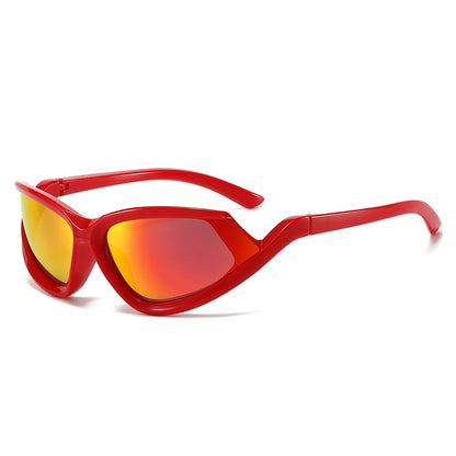 Gafas de sol ojo de gato personalidad europea y americana Y2K coloridas con revestimiento hip-hop deportes moda
