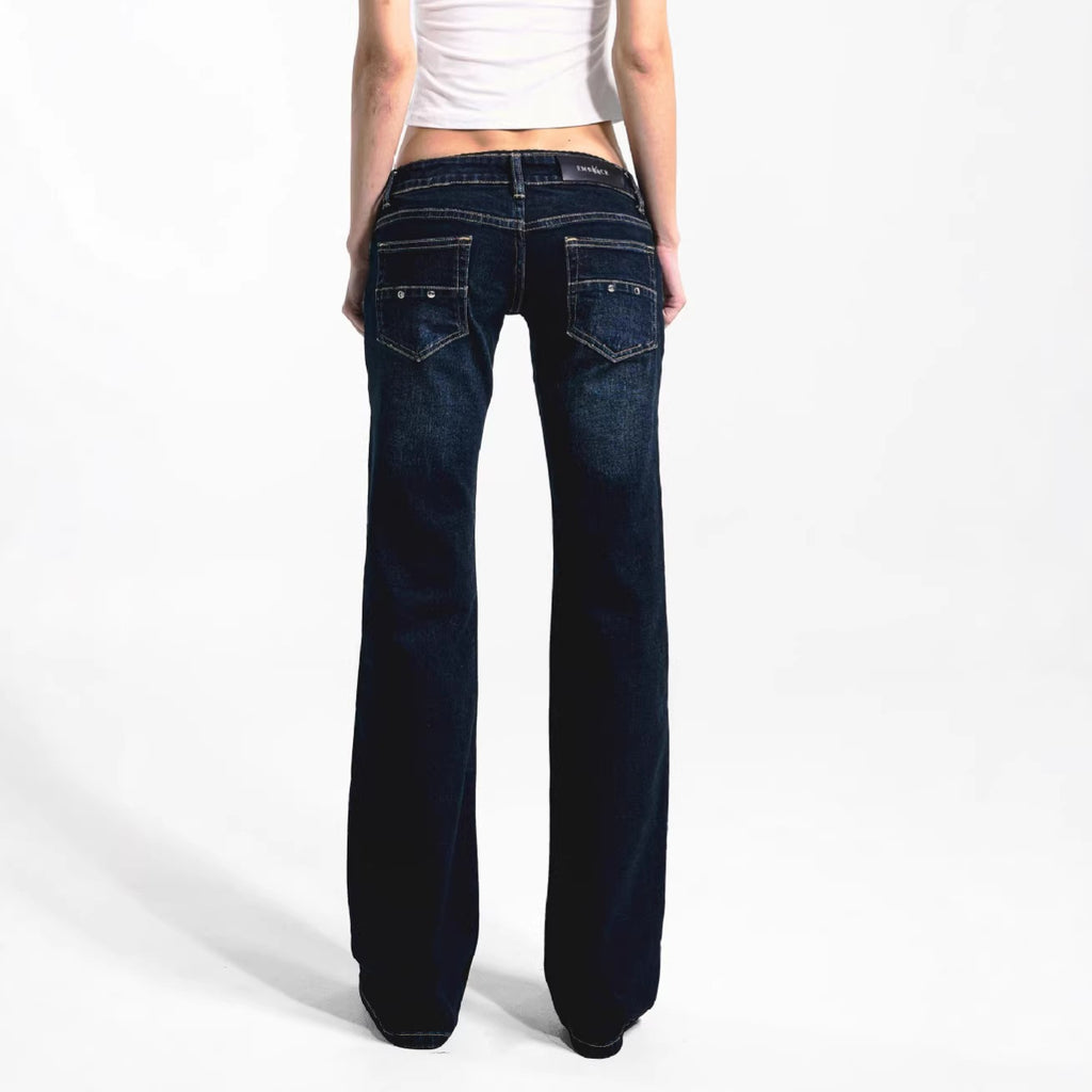 Y2K retro ultra-low waist flared jeans for women, streetwear slim fit fashion commuting pants, ins trend