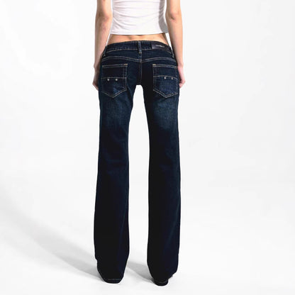 Vaqueros retro acampanados de tiro ultrabajo Y2K, pantalones de moda ajustados estilo urbano, tendencia ins