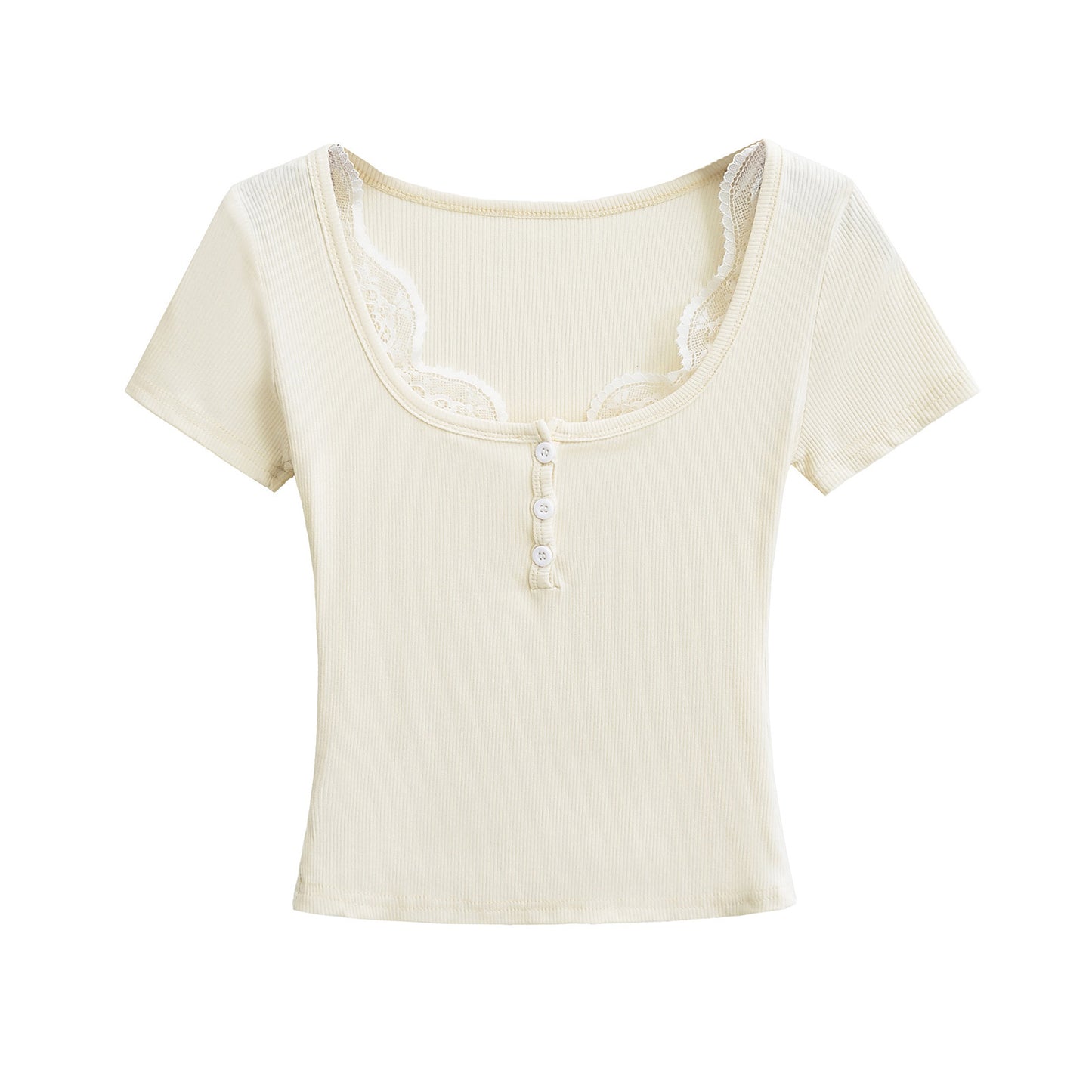 Lace Trim Fitted Short Sleeve T-Shirt