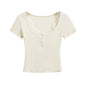 Lace Trim Fitted Short Sleeve T-Shirt
