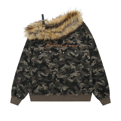 Neck Hoodie  Design with Detachable Fur Collar Casual Top