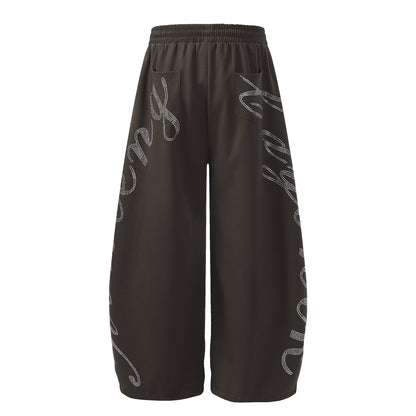 Letter hot stamping diamond drawstring curved knife sweatpants